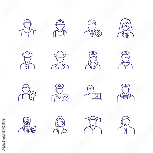 Professionals line icon set. Doctor, sportsman, policeman. Occupation concept. Can be used for topics like work, vocation, expertise