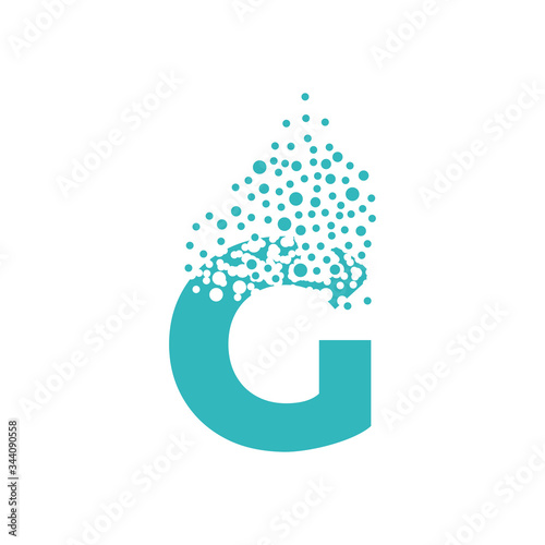 Letter G dispersing into a cloud of bubbles