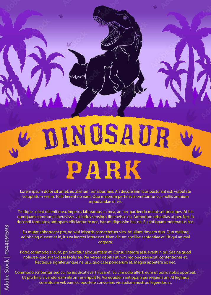 Plakat Poster World of dinosaurs with the image of a Tyrannosaurus Rex. The prehistoric world. Jurassic period