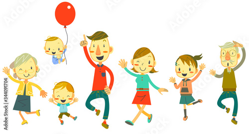 3 generation family, walking together