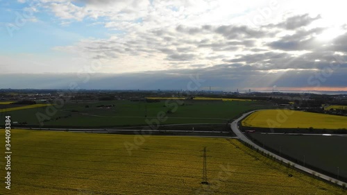 Drone view of rapsmark in south Sweden at sunset prt2 photo