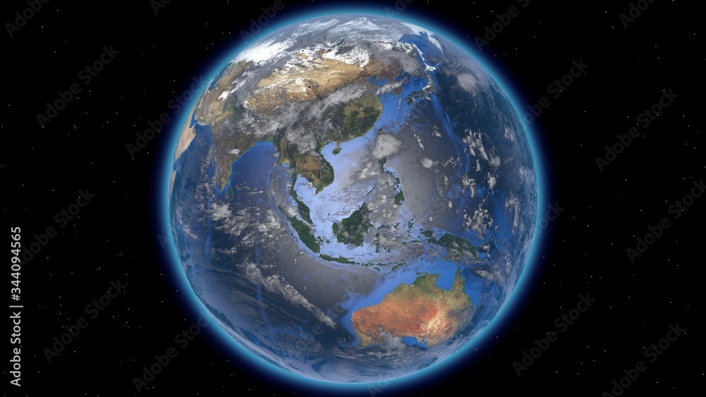 Beautiful planet Earth in space against the background of stars. Europe Asia and Australia. 3d rendering. Elements of this video furnished by NASA.