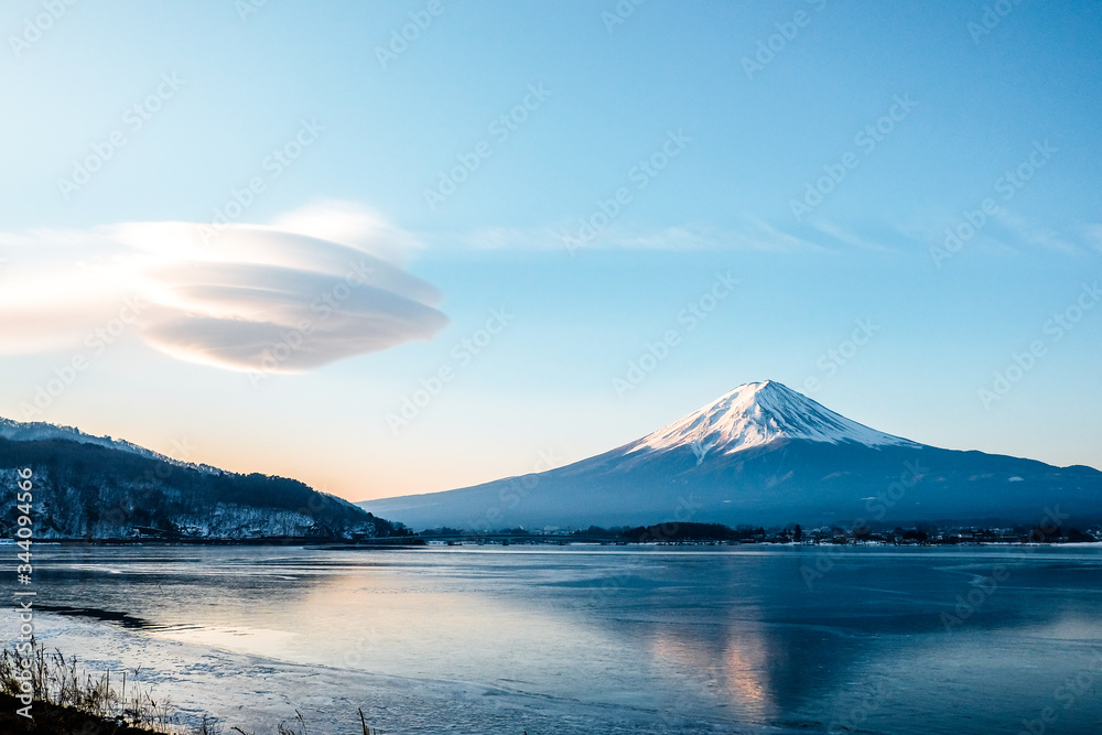 Morning light at Mount Fuji and clouds that look like UFO, Mr Fuji, Japan.