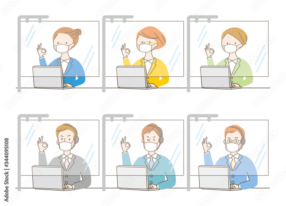 人物　マスク　会社　ウィルス　感染　空気感染　予防　予防方法　避ける　対策	
