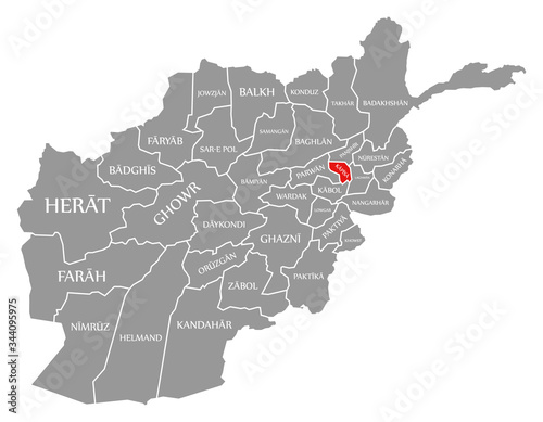 Kapisa red highlighted in map of Afghanistan