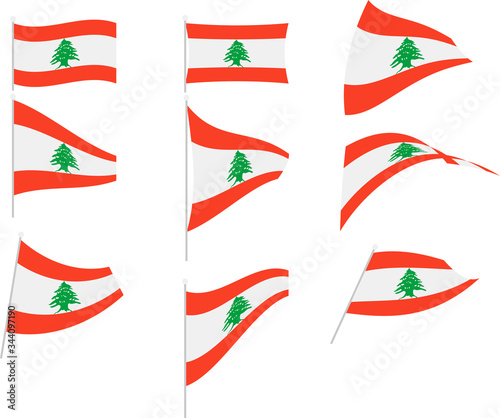 Vector Illustration of Set with Lebanon Flag