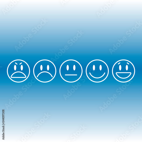 Icons, emoticons for rating or review. Feedback rate of satisfaction. Level