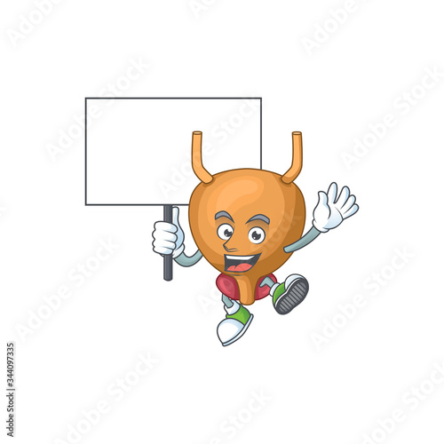 Sweet bladder cartoon character rise up a board