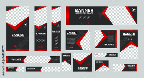 set of creative web banners of standard size with a place for photos. Business ad banner. Vertical  horizontal and square template. vector illustration EPS 10 