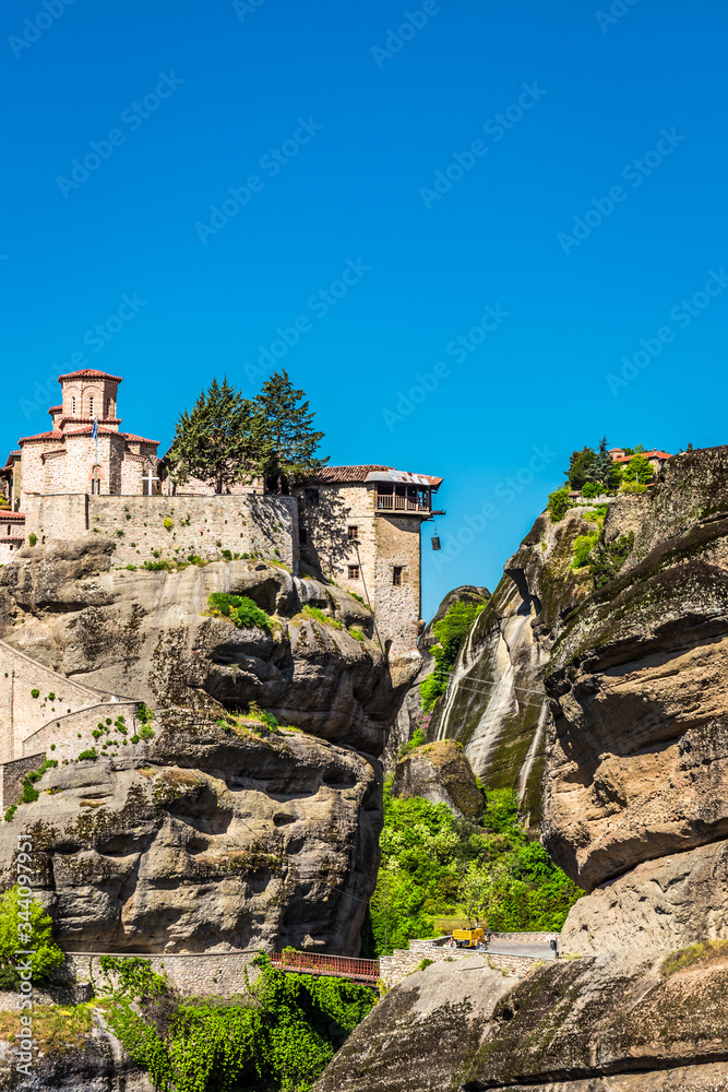 Mysterious hanging over rocks monasteries of Meteora, Greece