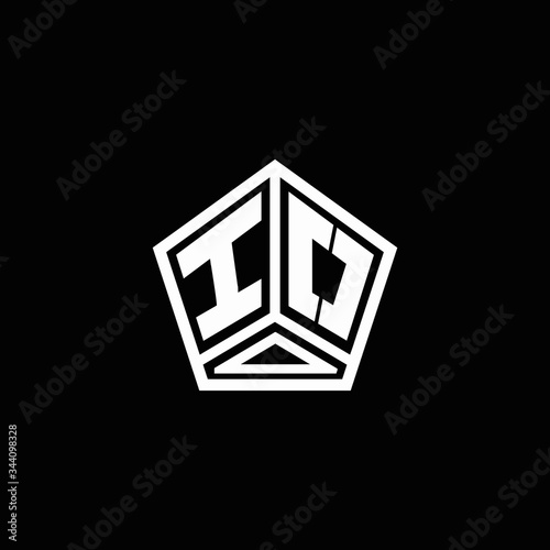 IO logo monogram with negative space pentagon line design template