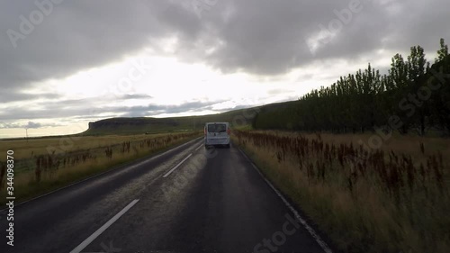 Point of view (POV) from inside the vehicle during driving at the main ring road in Iceland.