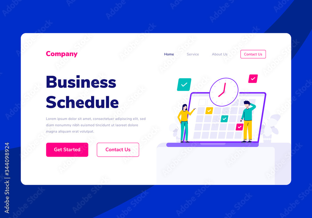 Template Landing Page People Business Schedule Vector Flat Illustration Template Landing Page People Business Schedule Vector Flat Illustration