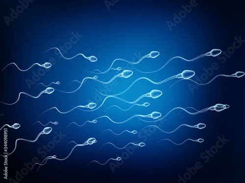 Moving sperm cells. 3d illustration..