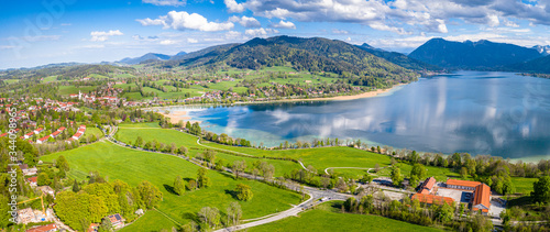 Lake Tegernsee in the Bavarian Alps. Aerial Drone Panorama Shot. Spring photo