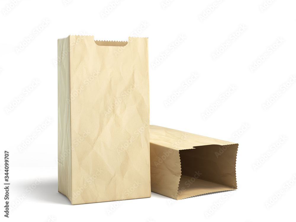paper bags for products 3d render on a white background paper bags for products 3d render on a white background