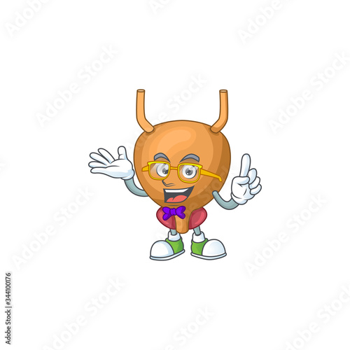 Cartoon character design of Geek bladder wearing weird glasses