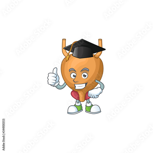 Mascot design concept of bladder proudly wearing a black Graduation hat