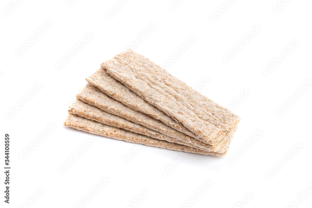 Five pieces of crispbread isolated on white background Five pieces of crispbread isolated on white background