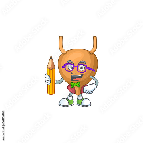 Bladder student cartoon character studying with pencil