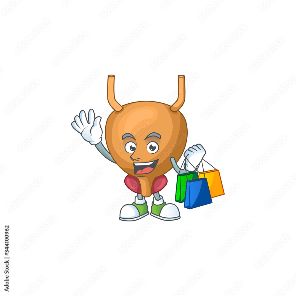 cartoon character concept of rich bladder with shopping bags cartoon character concept of rich bladder with shopping bags