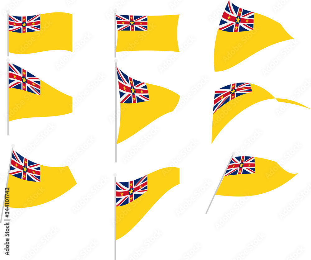 Vector Illustration of Set with Niue Flag