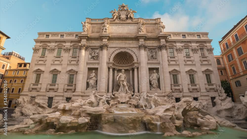 Rome Italy time lapse 4K, city skyline timelapse at Trevi Fountain nobody empty due to Coronavirus Covid-19 lockdown Rome Italy time lapse 4K, city skyline timelapse at Trevi Fountain nobody empty due to Coronavirus Covid-19 lockdown
