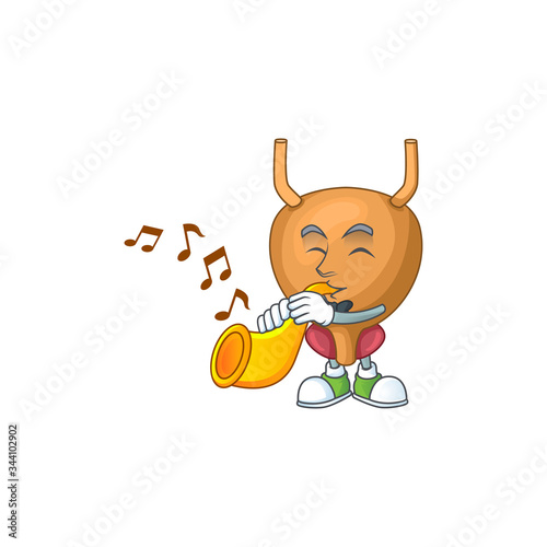 A brilliant musician of bladder cartoon character playing a trumpet