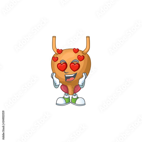 Charming bladder cartoon character with a falling in love face