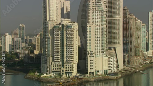 Panoramic aerial view of the residential  skyscraper skyline of the Punta Pacifica and Punta Paitilla area in Panama City Downtown