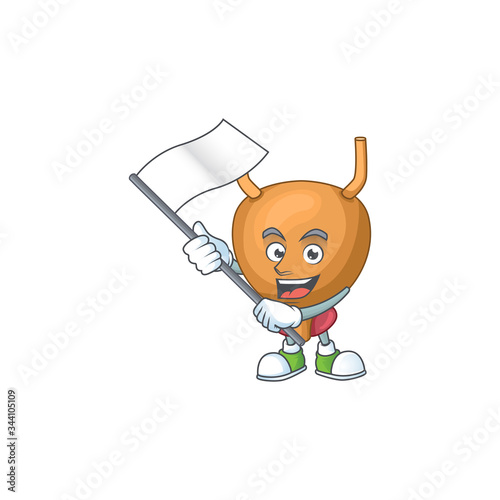 Cute cartoon character of bladder holding white flag