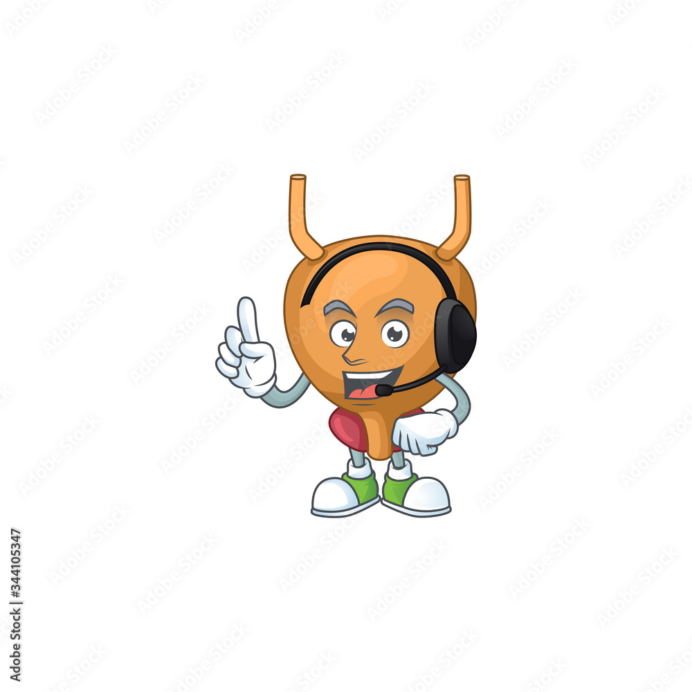 Bladder cartoon character style speaking on headphone Bladder cartoon character style speaking on headphone