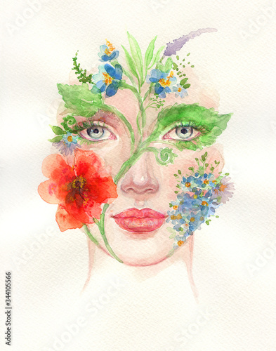 Fototapeta Naklejka Na Ścianę i Meble -  flower girl. fashion illustration. watercolor painting
