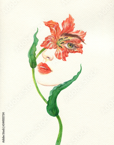 Fototapeta Naklejka Na Ścianę i Meble -  flower girl. fashion illustration. watercolor painting

