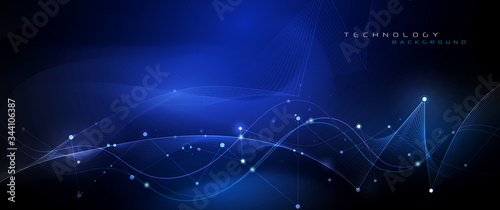 Vector illustration molecule,Connected lines with dots,technology on blue background. Abstract internet network connection design for web site.Digital data,communication,science and futuristic concept