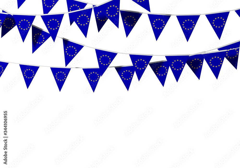 Obraz premium European Union flag festive bunting against a plain background. 3D Rendering