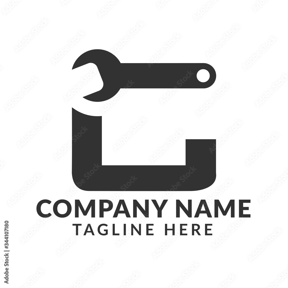 Wrenches letter C logo template. Industrial repair tool service for corporate identity. Can be used for business related to real estate, construction, finance, communication, technology and services.