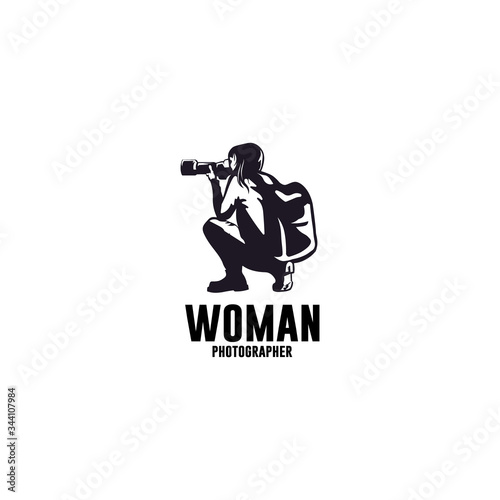 traveling woman photographer silhouette logo