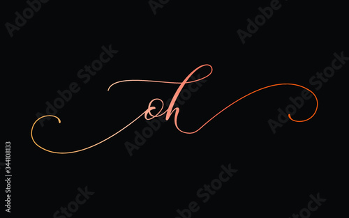 oh or o, h Lowercase Cursive Letter Initial Logo Design, Vector Template