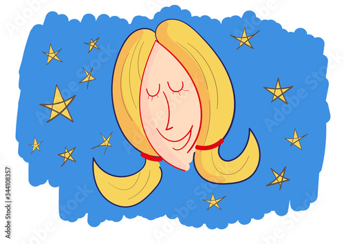 Color vector illustration of a young girl or woman dreaming