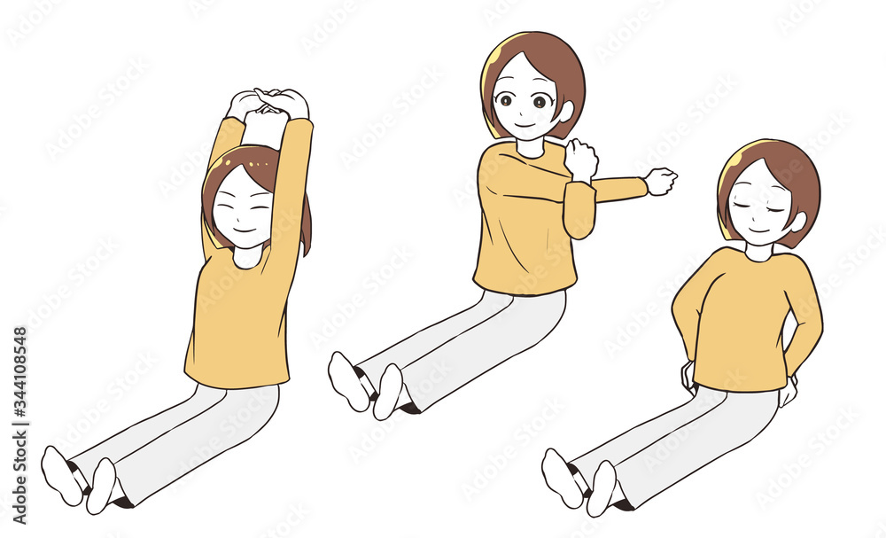 Obraz premium 座ってストレッチをする女性