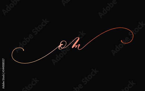 om or o, m Lowercase Cursive Letter Initial Logo Design, Vector Template