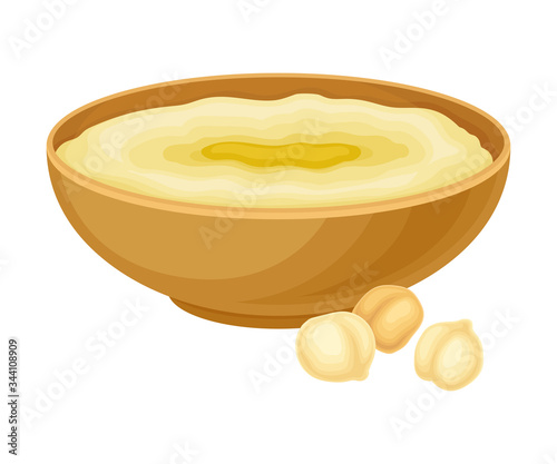 Powdered Dry Chickpea Grains in Wooden Bowl Isolated on White Background Vector Illustration
