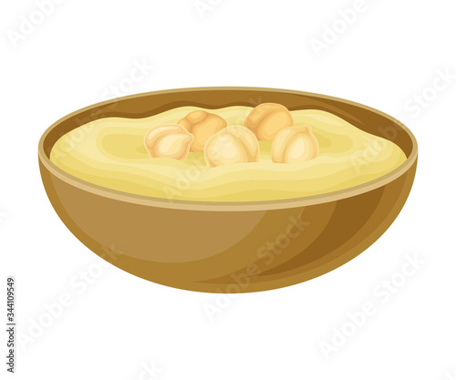 Powdered Dry Chickpea Grains in Wooden Bowl Isolated on White Background Vector Illustration