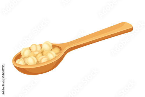 Wooden Spoon Full of Dry Beige Chickpeas Vector Illustration