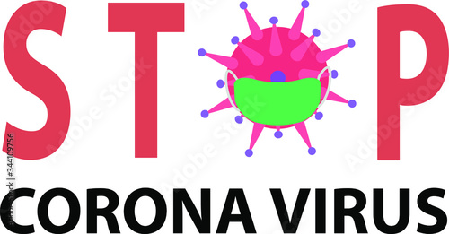 Stop Corona Virus vector poster concept, with virus wearing face mask