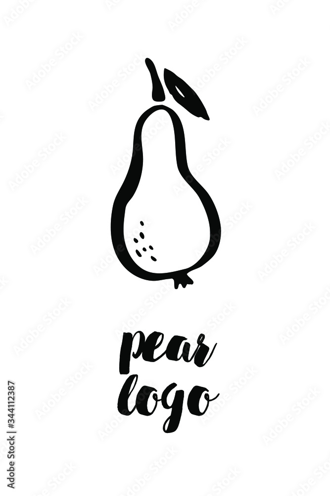 Pear fruit vector sketch logo. Hand drawn ink brush illustration isolated on white background. Sliced fruit icon for logotype, infographic, website or app, package, menu design. Pear fruit vector sketch logo. Hand drawn ink brush illustration isolated on white background. Sliced fruit icon for logotype, infographic, website or app, package, menu design.