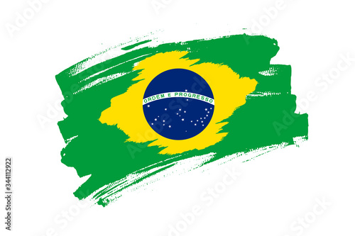 Flag of the Federative Republic of Brazil. Brazil green banner brush concept. Horizontal vector Illustration isolated on white background.  