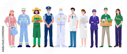 Thank You Essential Workers Concept. Various occupations people. Vector