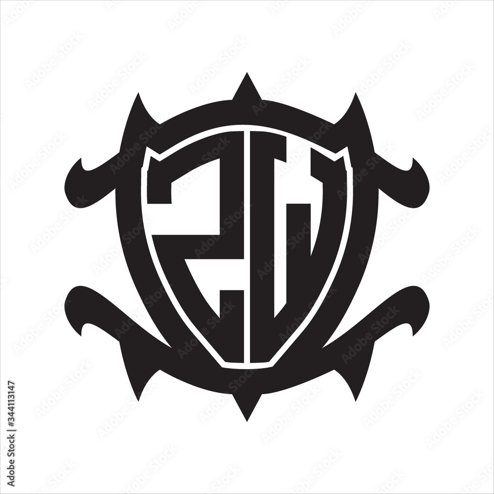 ZW Logo monogram isolated with frame shield shape design template
